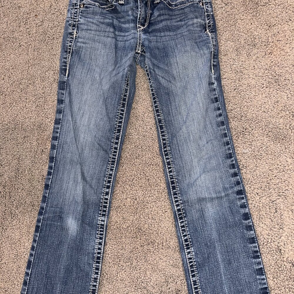ARIAT REAL DENIM LOW RISE WESTERN BOOT CUT JEANS - W26" L35" EXTRA LONG TALL - Picture 3 of 16